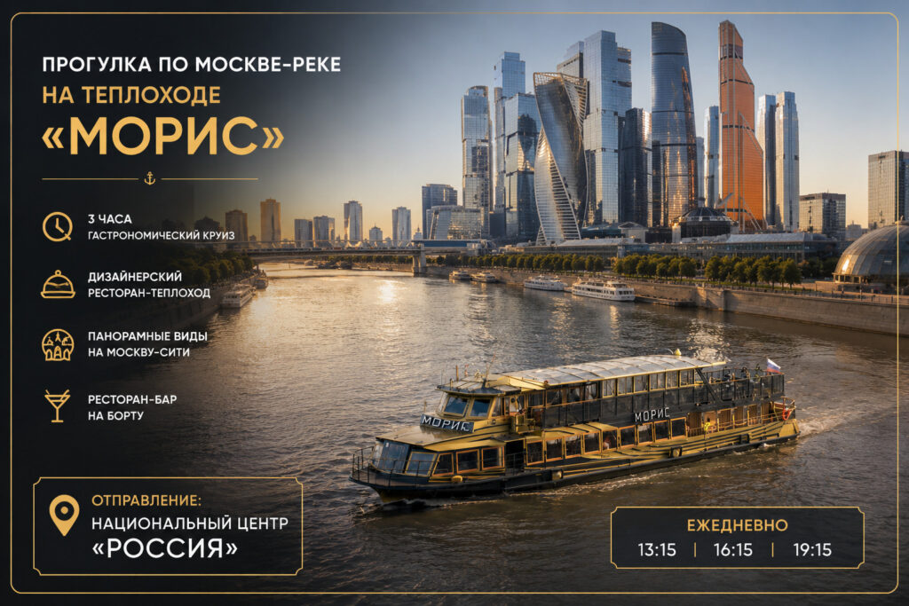 Гастрономический круиз по Москве-реке на теплоходе «Морис» – роскошный ужин с видом на достопримечательности